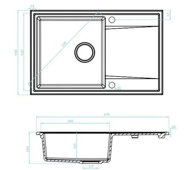 Aquadesign Cesena lavello in granito montaggio sopra piano con scolapiatti reversibile colore nero