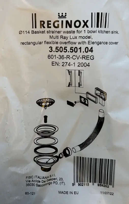 Reginox Raccordo di scarico in acciaio inossidabile per modelli Amsterdam e Texel 1208955830