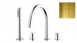 Waterevolution Flow 4-fori rubinetto per vasca da bagno per montaggio su bordo vasca in ottone spazzolato naturale T138