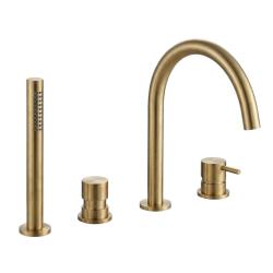 Waterevolution Flow 4-fori rubinetto per vasca da bagno per montaggio su bordo vasca in ottone spazzolato naturale T138