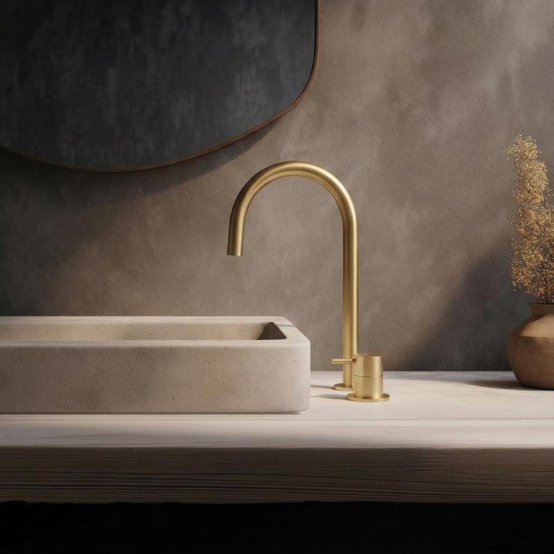 Waterevolution Flow Rubinetto lavabo a 2 fori con bocca alta 200 mm Light Gold T1122UWGE