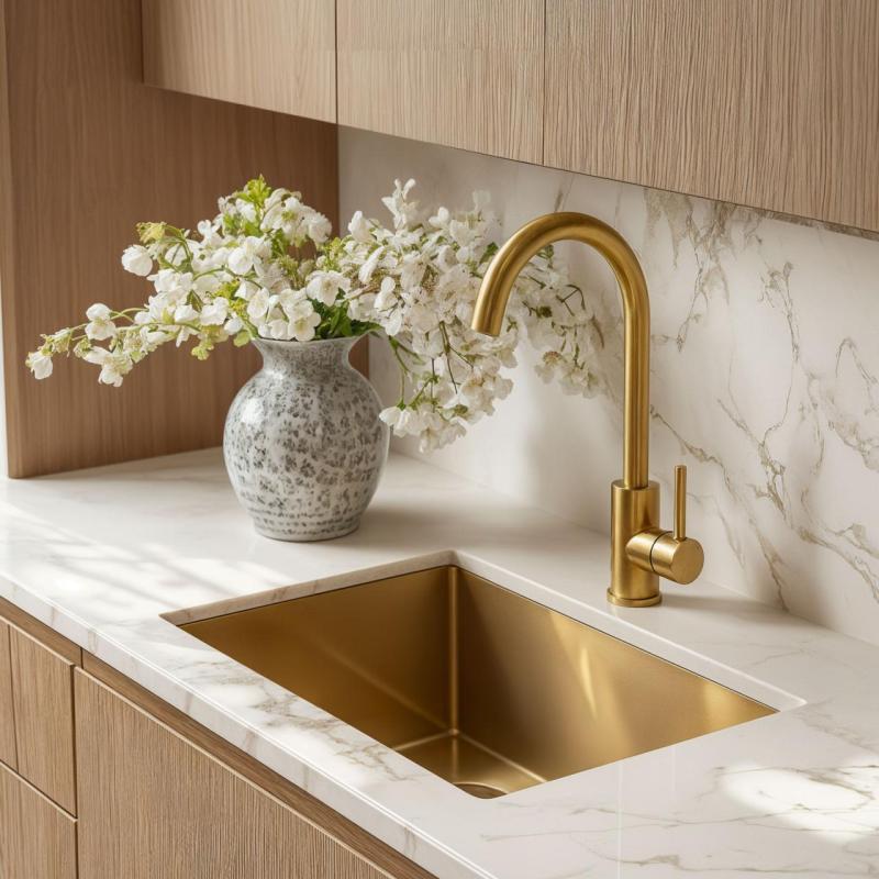 Quadri York  Miscelatore da cucina PVD oro opaco con beccuccio girevole 1208955905