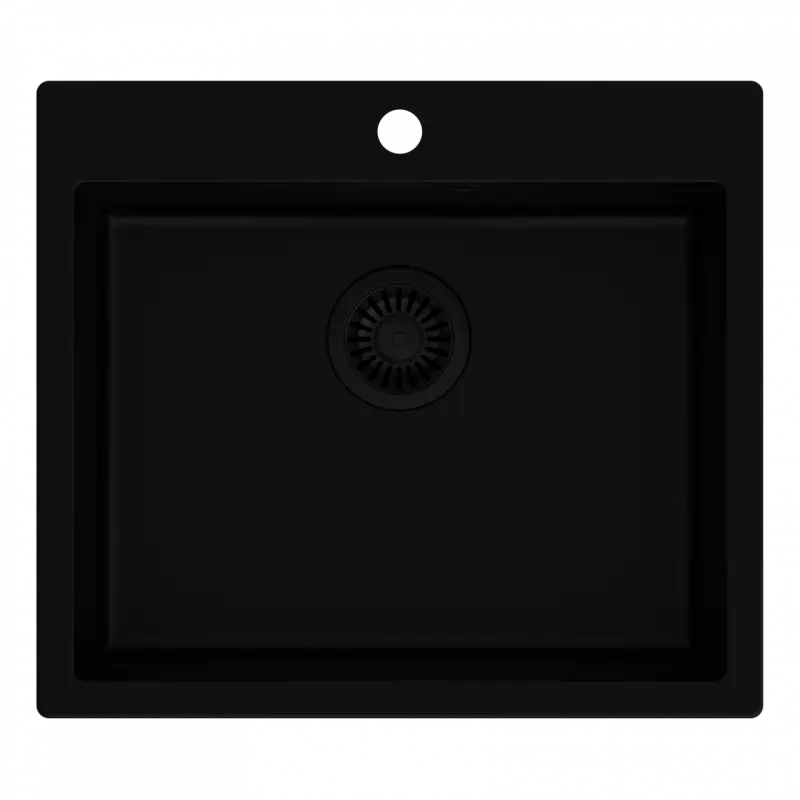 Quadri Sheffield lavello in granito nero montaggio a filo 57x50 cm con foro per rubinetto e tappo nero 1208956076