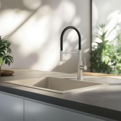 Quadri Retford Miscelatore da cucina in acciaio inossidabile con beccuccio flessibile nero 1208956089