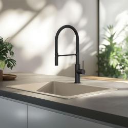 Quadri Retford Miscelatore da cucina nero opaco con beccuccio flessibile nero 1208956090