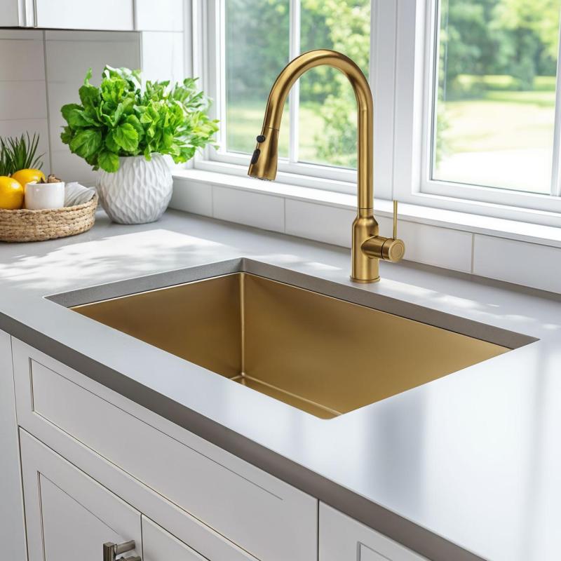 Quadri Stamford Miscelatore da cucina dorato con beccuccio estraibile e modalità di spruzzo 1208956093