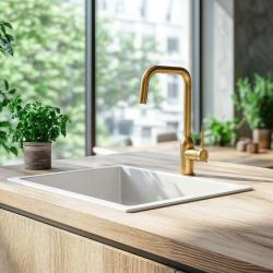 Quadri Stamford Miscelatore da cucina oro PVD con beccuccio girevole angolare 1208956098