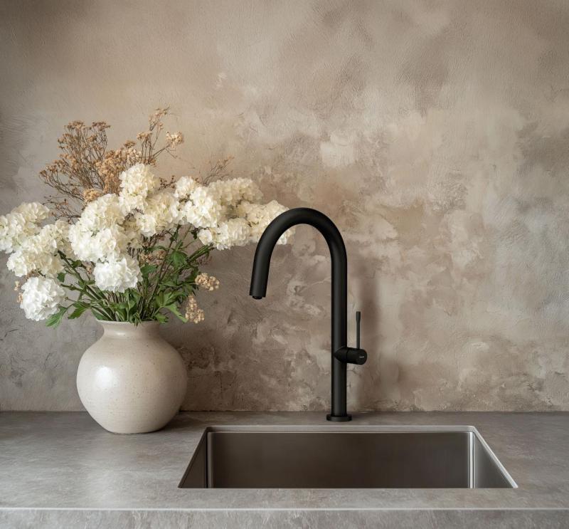 Quadri Brighton Miscelatore da cucina nero opaco con beccuccio girevole 1208956107