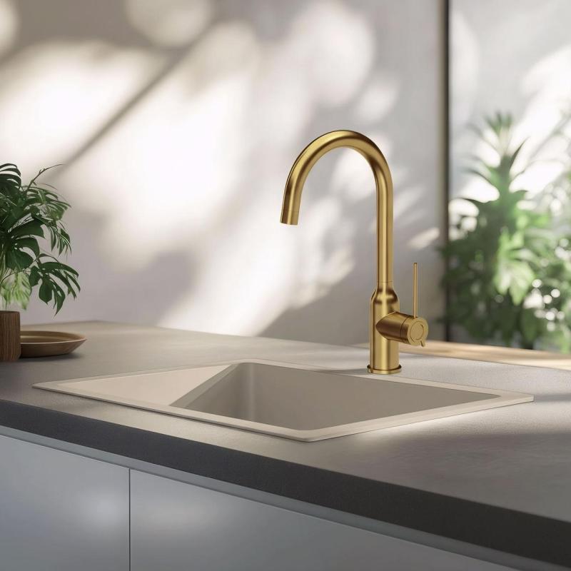 Quadri Stamford Miscelatore da cucina dorato con beccuccio girevole rotonda 1208956114