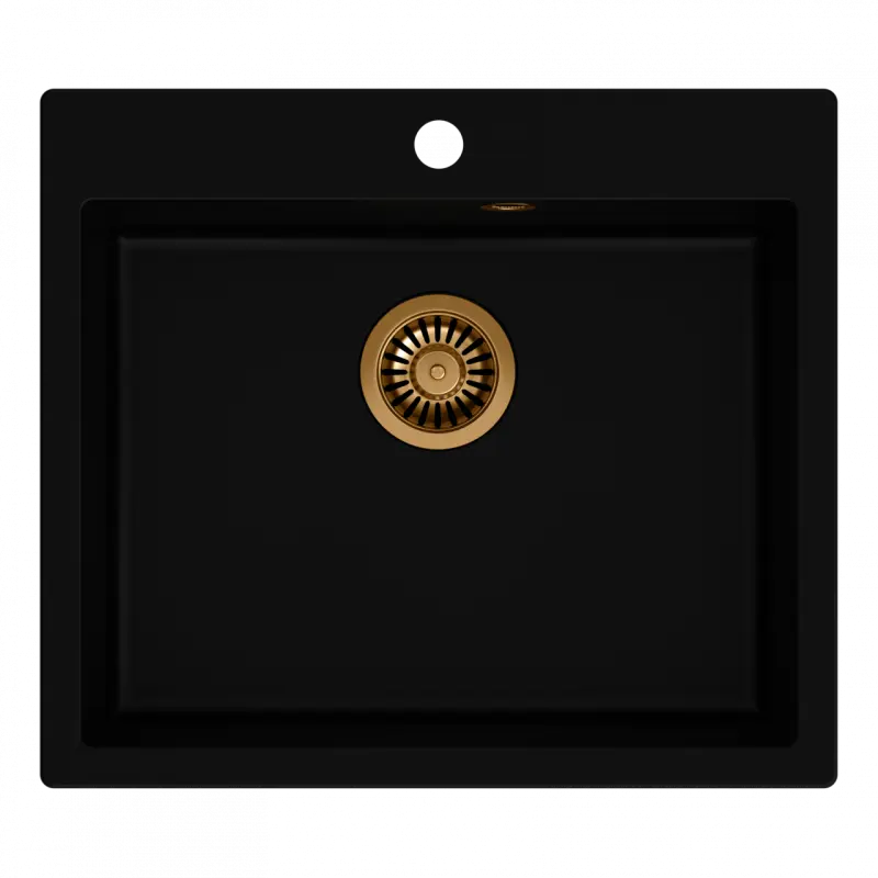 Quadri Sheffield lavello in granito nero montaggio a filo 57x50 cm con foro per rubinetto e tappo in rame 1208956115