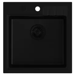 Quadri Cardigan lavello in granito nero montaggio sopra il piano 50x52cm con tappo nero e foro per rubinetto 1208956162