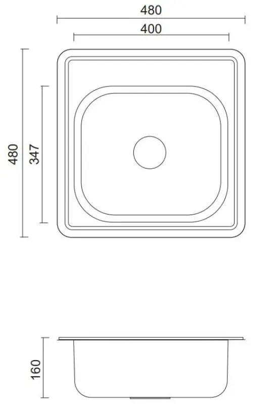 Aquadesign Basic lavello quadrato in acciaio inox 48x48 cm da incasso con foro rubinetto 1208956284