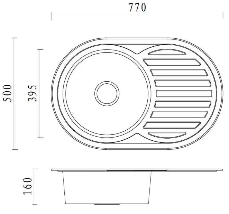 AquaDesign Basic Lavello in acciaio inossidabile con scolapiatti reversibile 77x50 cm montaggio sopra piano 1208956287
