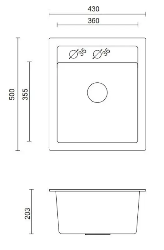 Quadri Londen lavello in granito antracite  43x50 cm con foro per rubinetto 1208956318