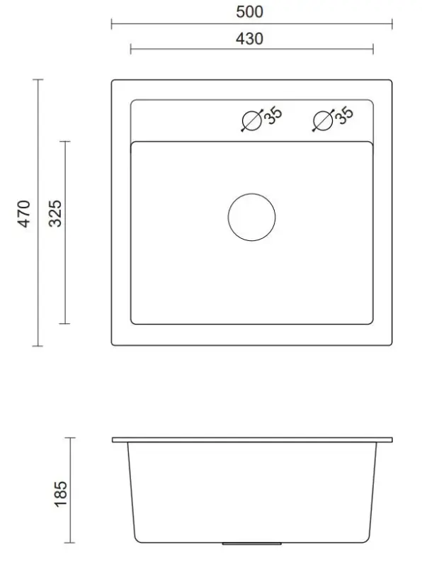 Quadro Londen lavello in granito antracite 50x47 cm con foro per rubinetto montaggio sopra piano 1208956320