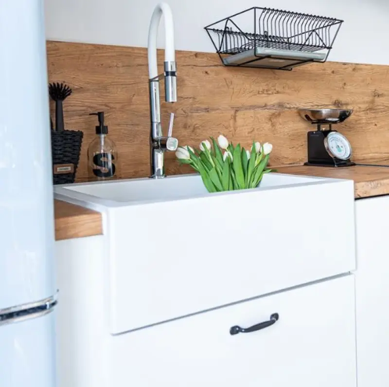 AquaDesign Farmhouse lavello in granito bianco 58x49cm montaggio sopra piano 1208956331