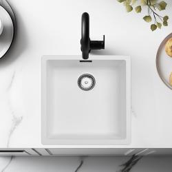 Lavandino bianco 40x40cm sottopiano, sovrapposizione e incasso con tappo in acciaio inossidabile 1208956392