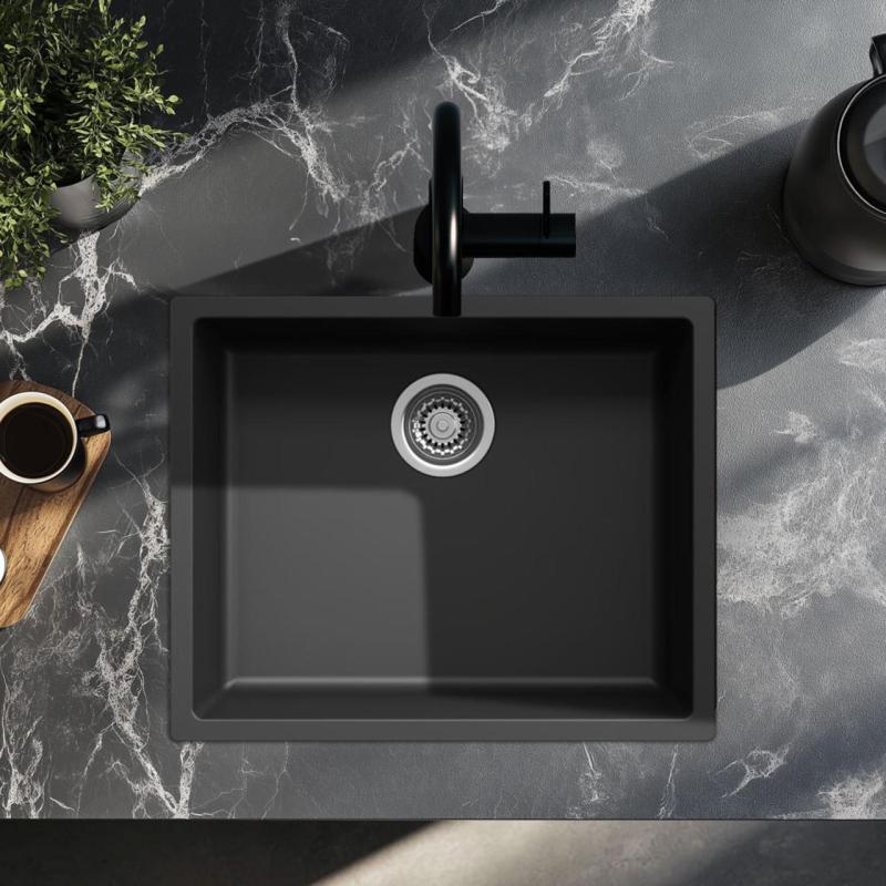 Lavello nero 50x40cm a incasso, a scomparsa e a filo con tappo in acciaio inossidabile 1208956395.