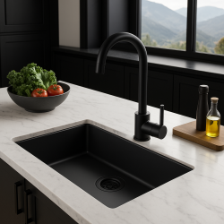 Lavello nero grande 70x40cm sottotop, soprattop e piano con tappo nero 1208956401