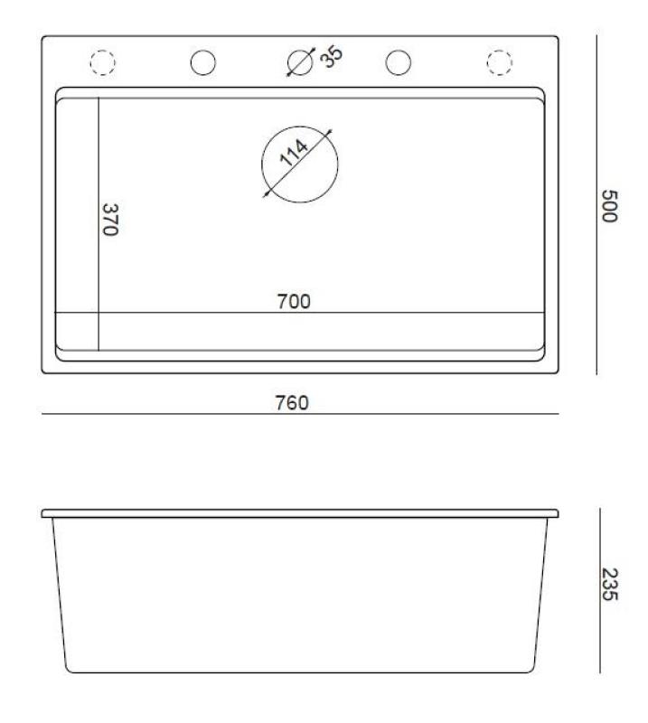 Quadri lavello grande in granito hard rock bianco montaggio sopra il piano 76x50cm inclusi accessori 1208956409