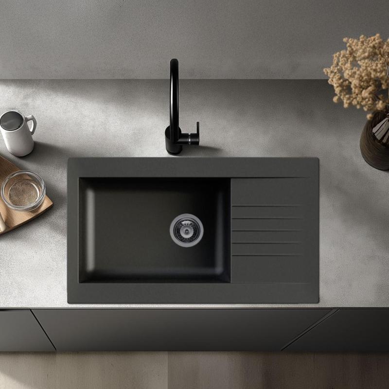 Ausmann Fibre Lavello grande in plastica nera reversibile con scolapiatti montaggio sopra il piano 86x50 cm 1208956779