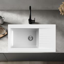 Ausmann Fibre Lavello grande in plastica bianco reversibile con scolapiatti montaggio sopra il piano 86x50 cm 1208956782