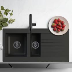 Ausmann Fibre 1,5 lavello in plastica nera reversibile con sgocciolatoio da appoggio 100x50 cm 1208956783