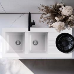 Ausmann Fiber Lavello doppio in plastica bianco reversibile con scolapiatti montaggio sopra il piano 116x50 cm 1208956794