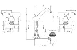 PB Rubinetto classico a 3 fori per lavabo basso con leve bianche Acciaio inossidabile 1208956908