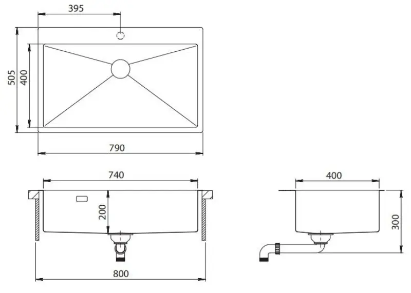 Ausmann Turt grande lavello in metallo canna di fucile PVD antracite PVD 79x50mm con foro per rubinetto sottotop, installazione a filo e sopratop 1208956940