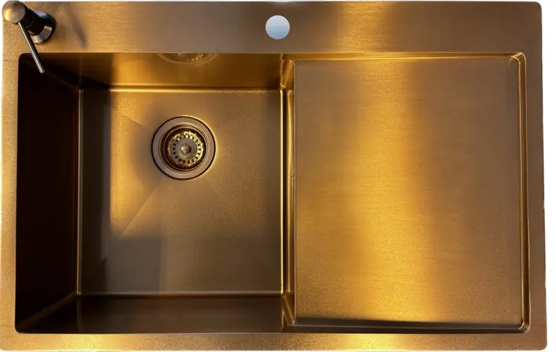 Ausmann Turt  lavello in rame con scolapiatti a destra 780x500mm montaggio sopra il piano ed a filo 1208956943