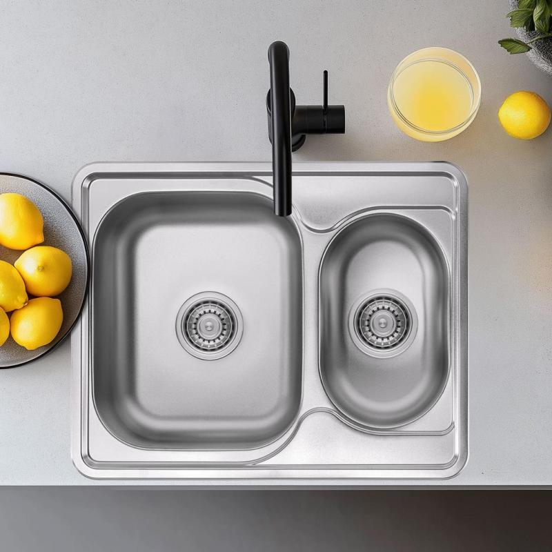 Ausmann Basic Lavello in acciaio inossidabile 1,5 reversibile con montaggio sopra il piano 63x50 cm sifone incluso 1208956969