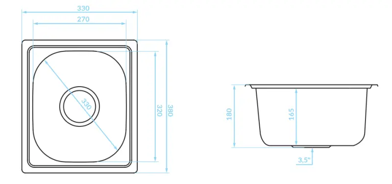 Ausmann Basic Lavello piccolo in acciaio inossidabile montaggio sopra il piano 33x38 cm incluso sifone 1208956972