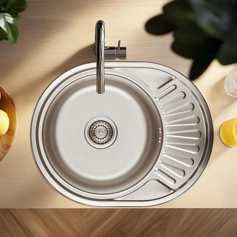 Ausmann Basic Lavello in acciaio inossidabile con scolapiatti reversibile montaggio sopra piano 57x45 cm sifone incluso 1208956973