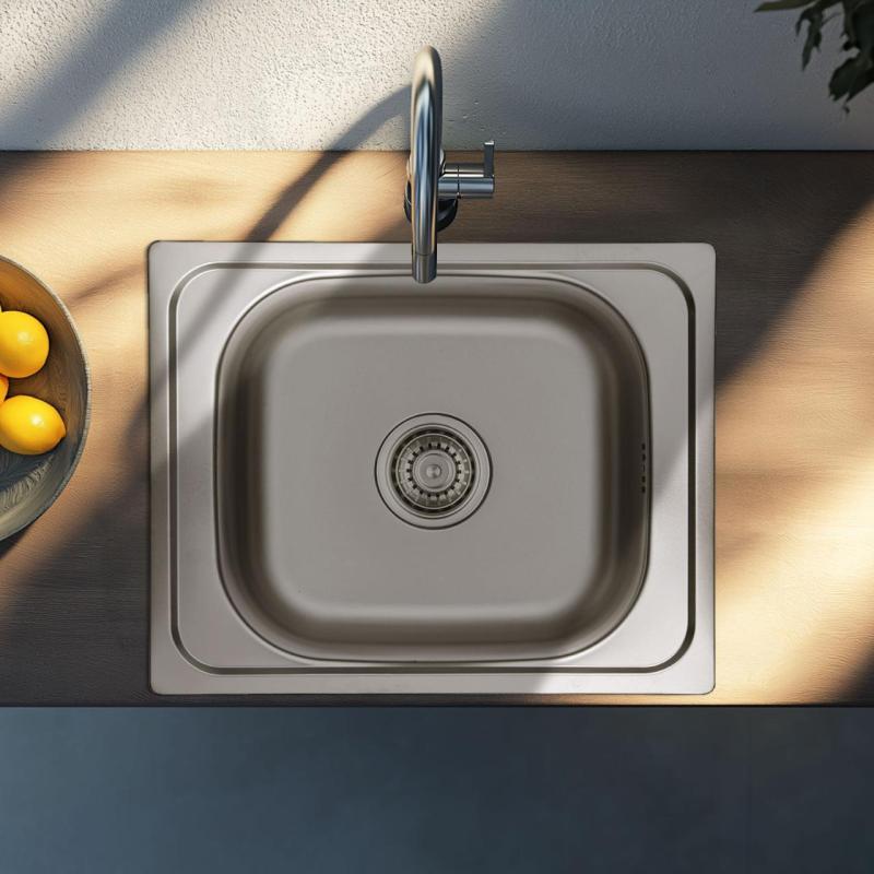 Ausmann Basic Lavello in acciaio inossidabile montaggio sopra piano 50x40 cm sifone incluso 1208956975