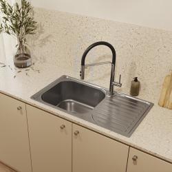 Ausmann Basic Lavello in acciaio inossidabile con scolapiatti reversibile con montaggio sopra il piano 76x42 cm sifone incluso 1208956978