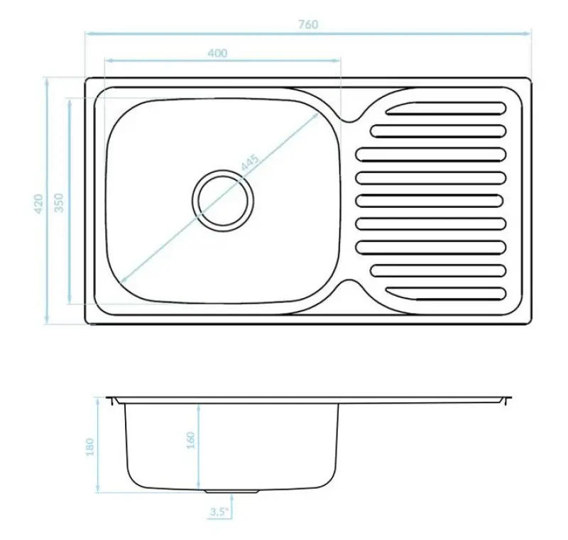 Ausmann Basic Lavello in acciaio inossidabile con scolapiatti reversibile con montaggio sopra il piano 76x42 cm sifone incluso 1208956978