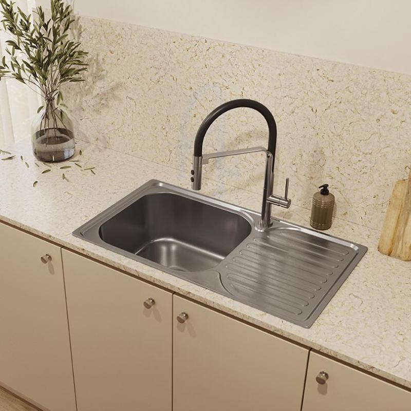 Ausmann Basic Lavello in acciaio inossidabile con scolapiatti reversibile con montaggio sopra il piano 76x42 cm sifone incluso 1208956978