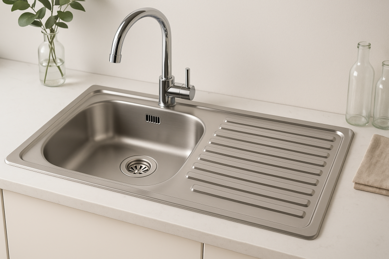 Ausmann Basic Lavello in acciaio inossidabile con  scolapiatti reversibile montaggio sopra piano 75x40 cm sifone incluso 1208956996