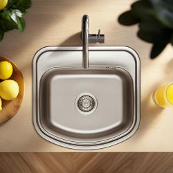 Ausmann Basic Lavello in acciaio inossidabile montaggio sopra piano 49x47 cm con foro per rubinetto incluso sifone 1208956997