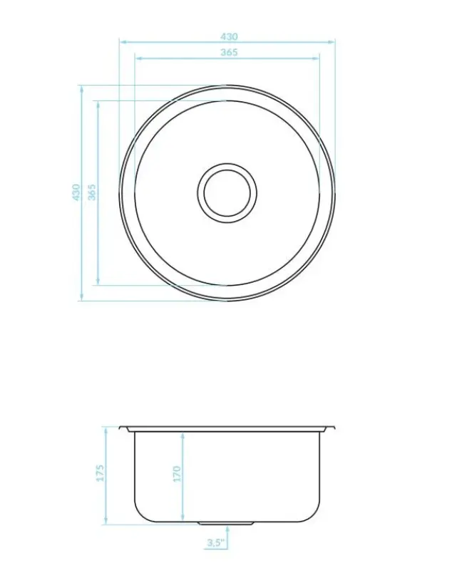 Ausmann Basic lavello rotondo in acciaio inossidabile montaggio sopra piano 43cm con sifone incluso 1208956999