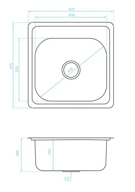 Ausmann Basic Lavello in acciaio inossidabile montaggio sopra piano 48x48 cm con foro per rubinetto e sifone incluso 1208957000