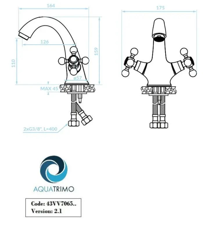 AquaTrimo Vivaldi Miscelatore classico cromato per lavabo incluso tappo per lavabo 43VV7065CM