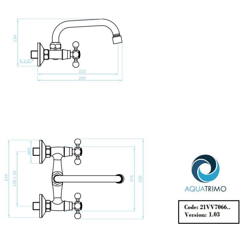 AquaTrimo Vivaldi rubinetto classico a parete per cucina con beccuccio superiore cromato 21VV7066CM