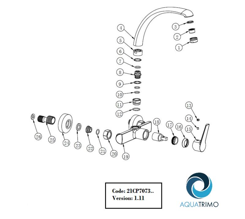 AquaTrimo Chopin Rubinetto da cucina a parete con beccuccio superiore nero opaco 21CP7073SW
