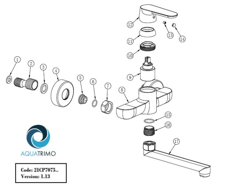 AquaTrimo Chopin Rubinetto a parete nero con beccuccio inferiore da 235mm 21CP7075SW