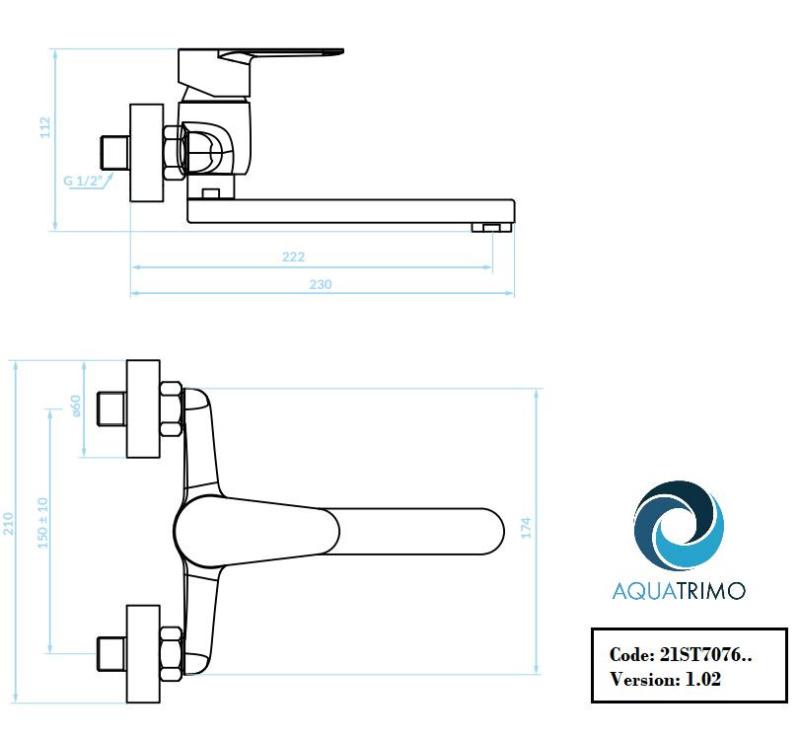 AquaTrimo Schubert rubinetto da cucina a parete monocomando cromato 21ST7076CM