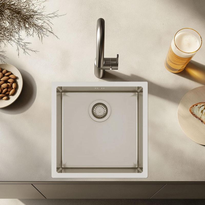 Ausmann Oder lavello in acciaio inossidabile 40x40 cm montaggio a filo sopra e sotto piano extra profondo 22 cm 1208957112