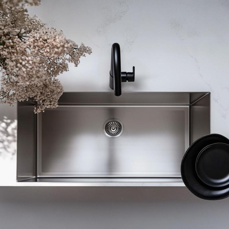 Ausmann Oder lavello grande in acciaio inossidabile 74x40cm montaggio a filo sopra e sotto piano extra profondo 22cm 1208957114