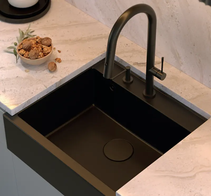 Quadri Swindon Luxe Distributore di sapone a incasso nero opaco ricaricabile dall'alto 1208957213